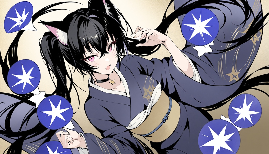 墨彩画×金泥・四季の花・着物