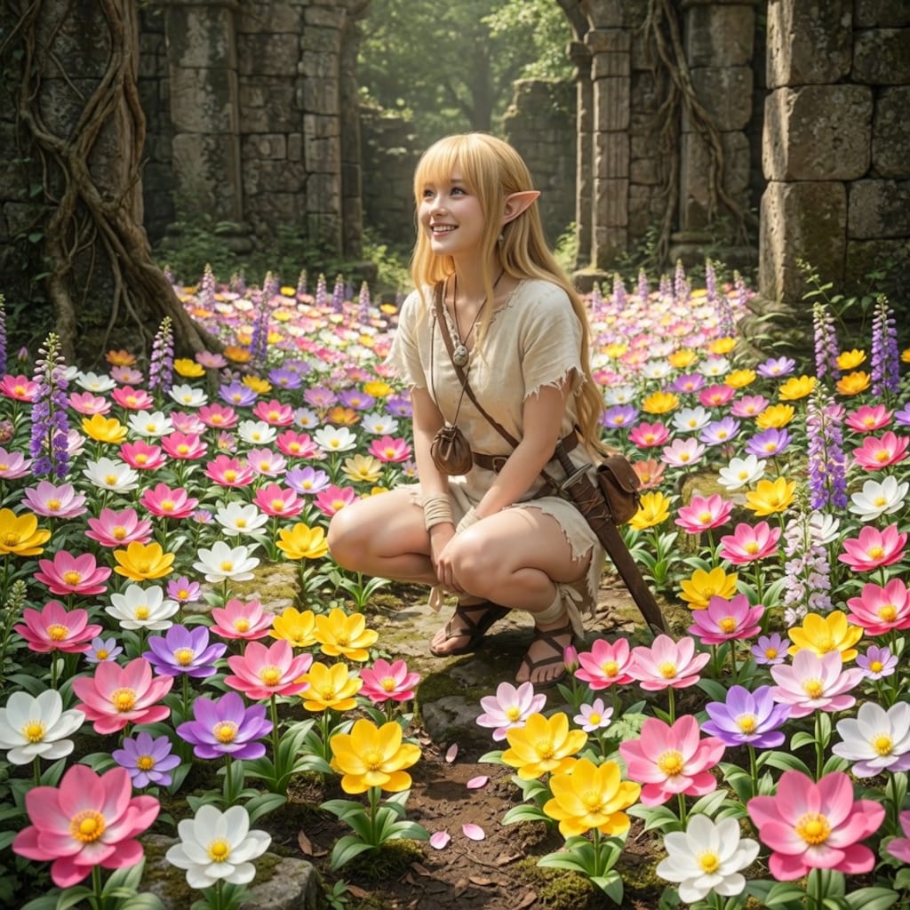 お花を咲かせたエルフ