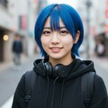 青髪ショート ストリートスナップ風 4枚目