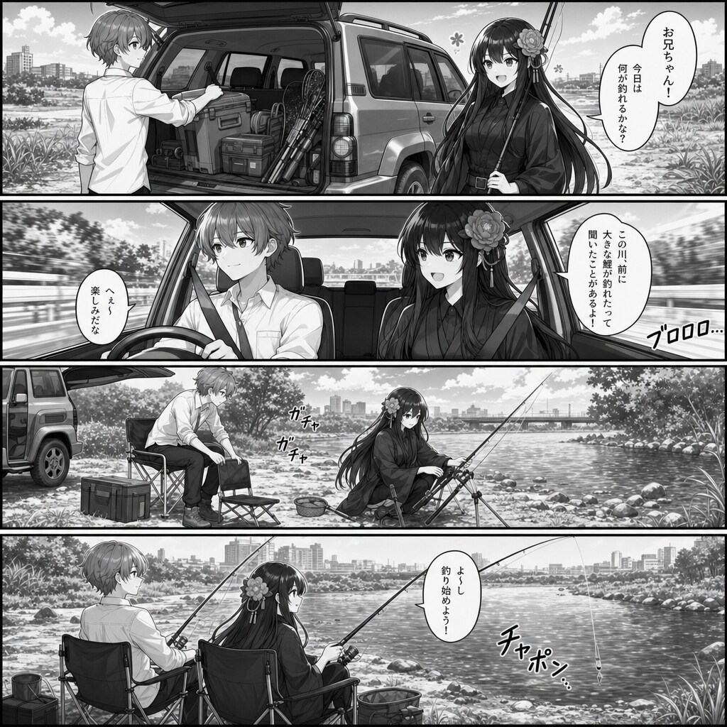 ツバキと魚釣り