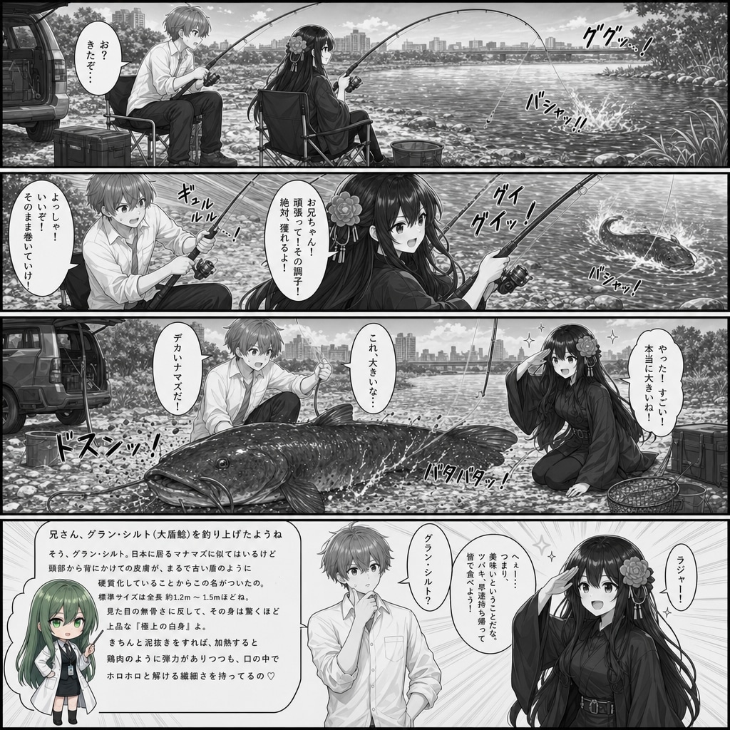 ツバキと魚釣り