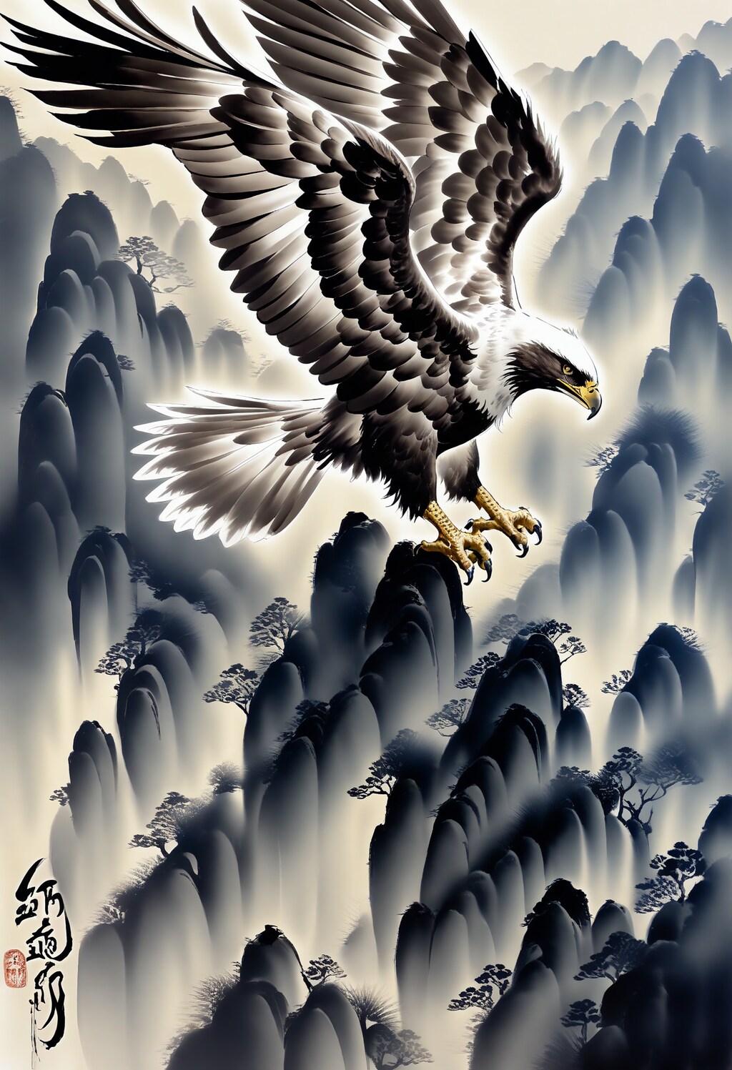 水墨画イーグル