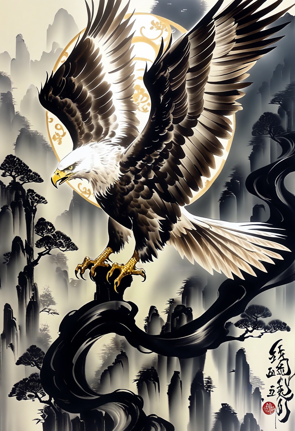 水墨画イーグル