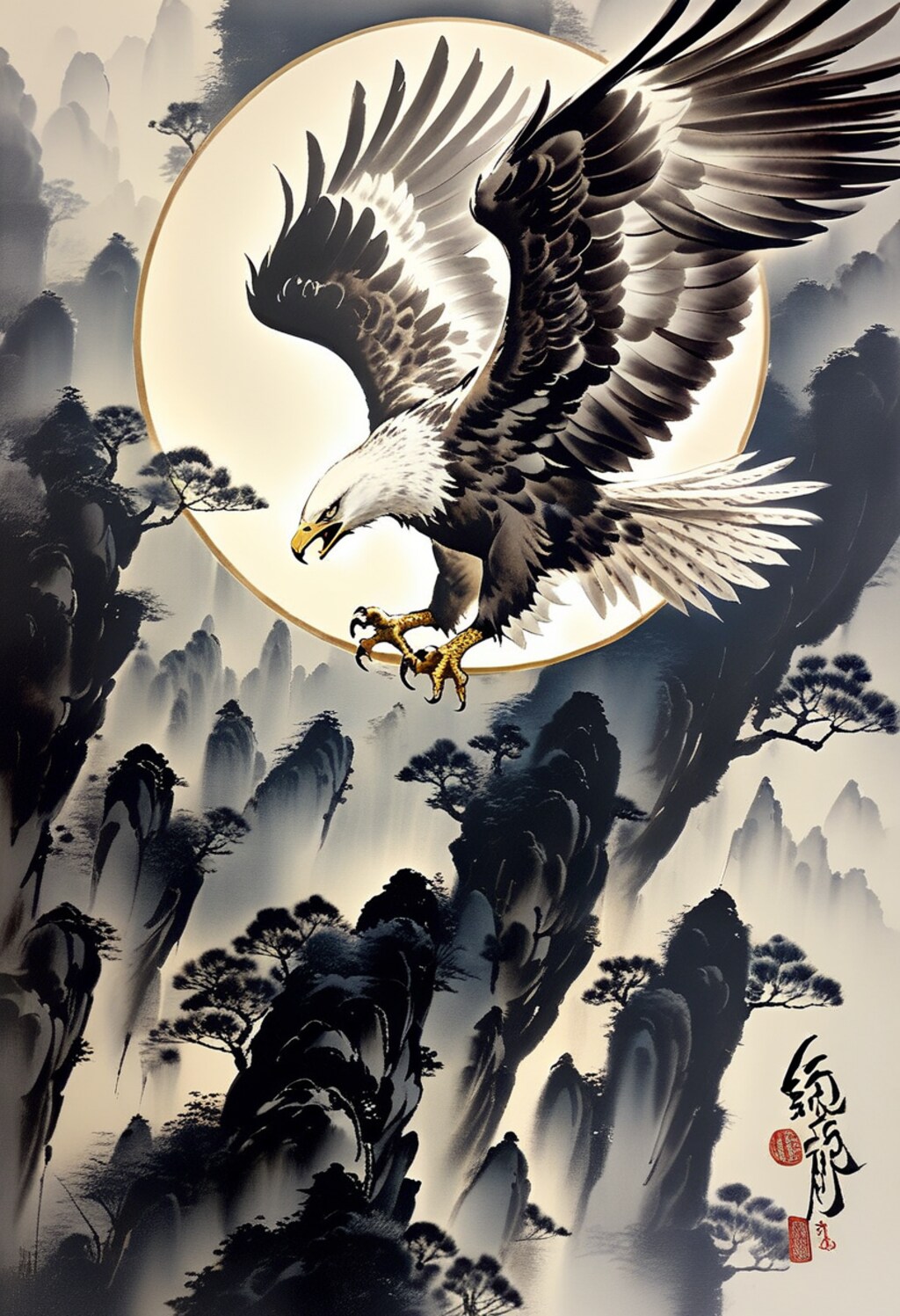 水墨画イーグル