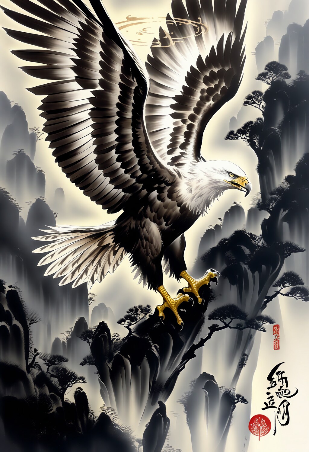水墨画イーグル