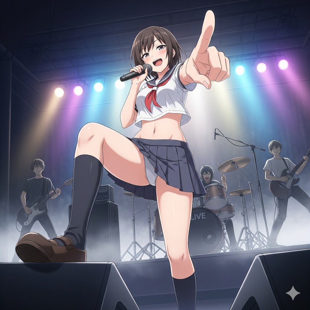 学園祭バンドボーカルのパンチラ(Gemini)