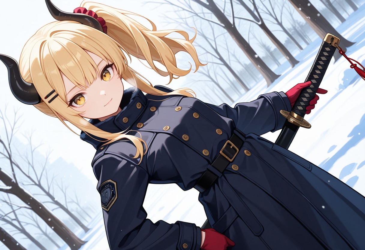 雪とコートと女鬼高生さん | の人気AIイラスト・グラビア