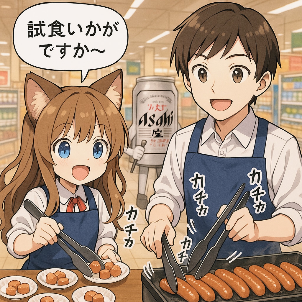 試食コーナーで働く仲良しトングブラザーズ