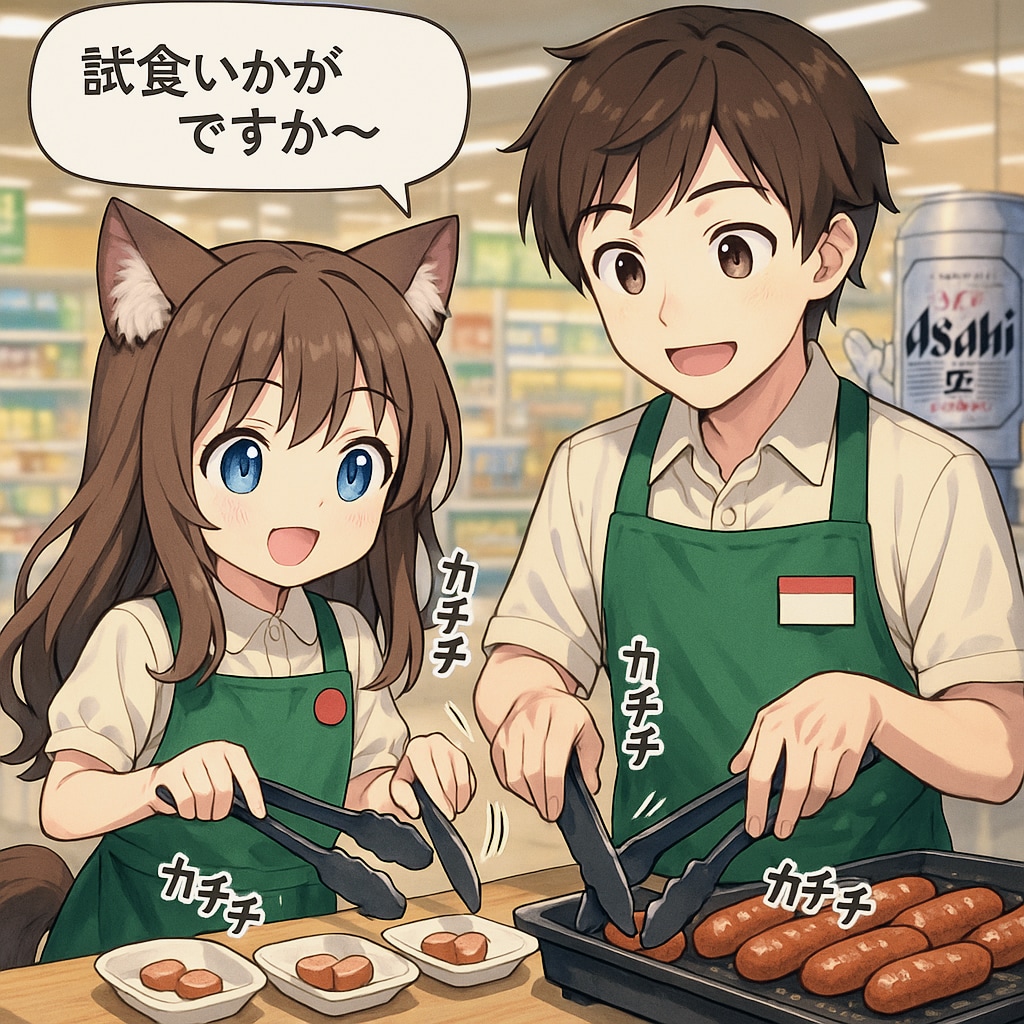 試食コーナーで働く仲良しトングブラザーズ