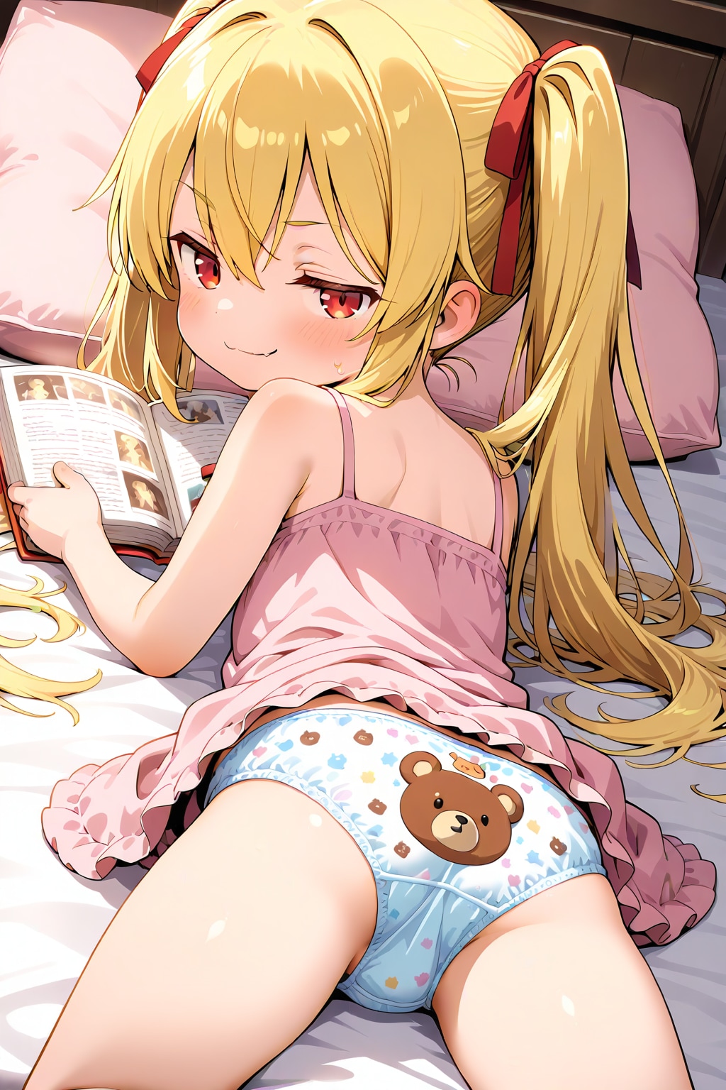 人のベッドで読書中
