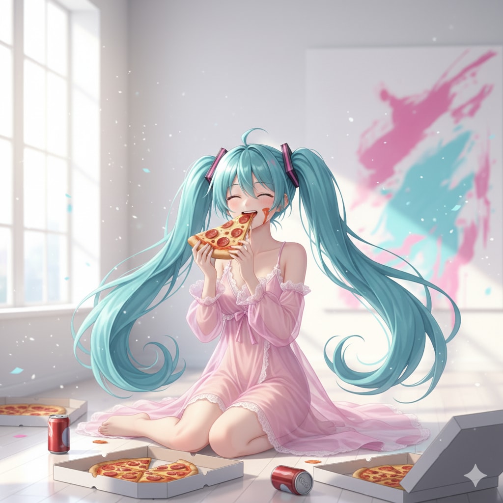 ピザが美味しくてダンスを始める ミクさん💕