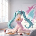 ピザが美味しくてダンスを始める ミクさん💕 2枚目