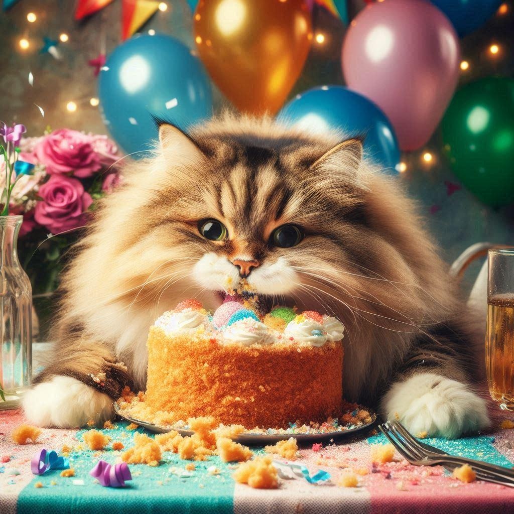 ホールケーキと猫