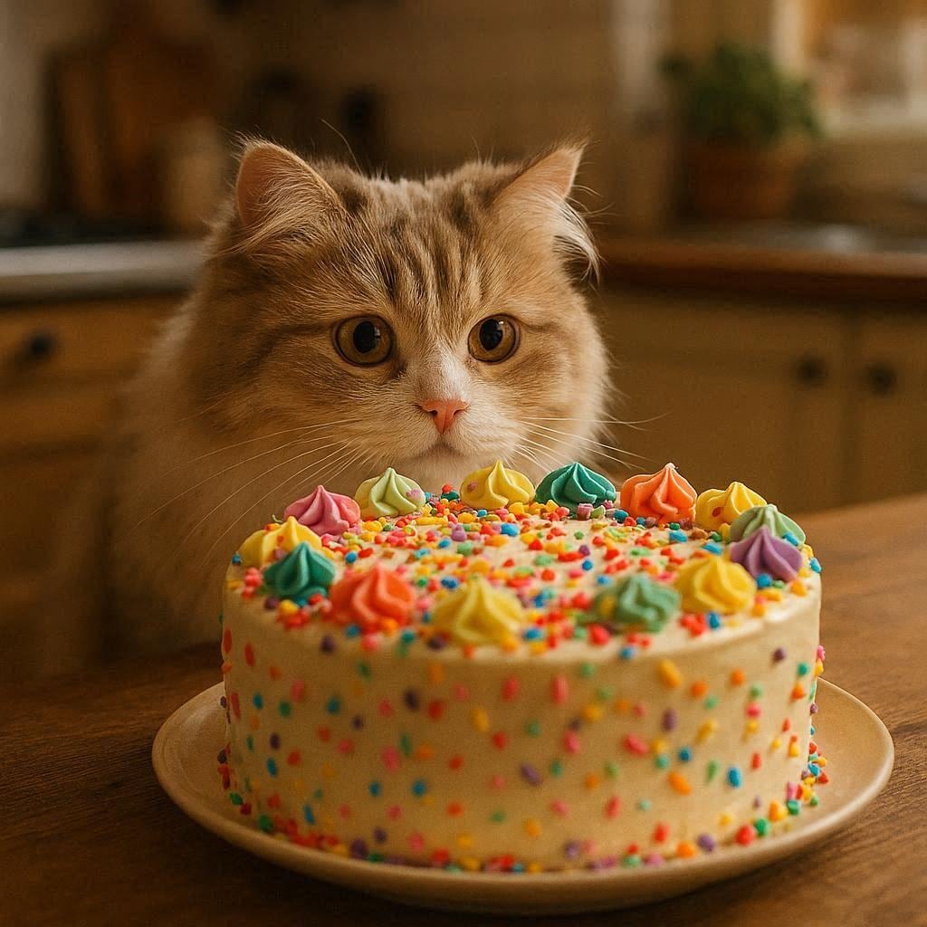 ホールケーキと猫