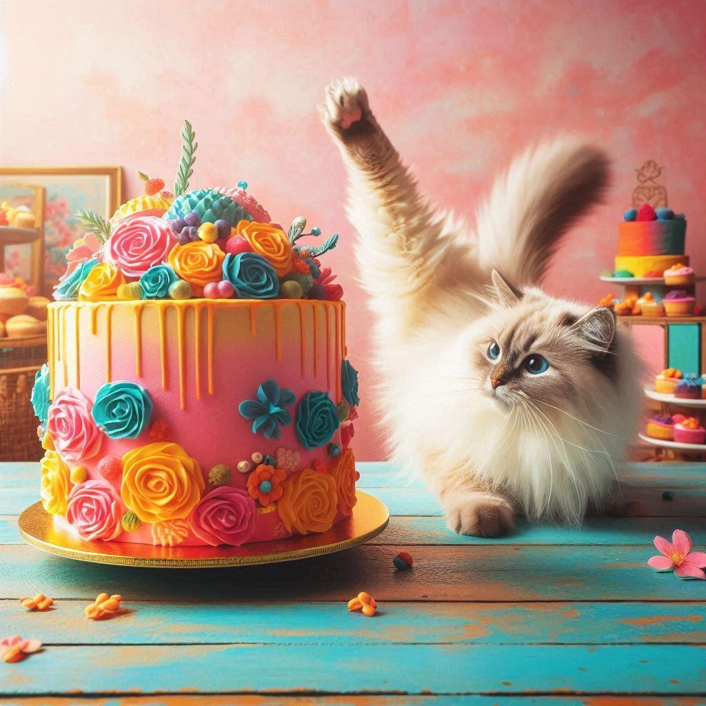 ホールケーキと猫