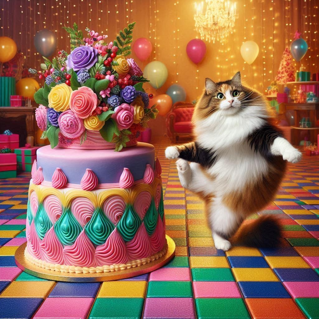 ホールケーキと猫