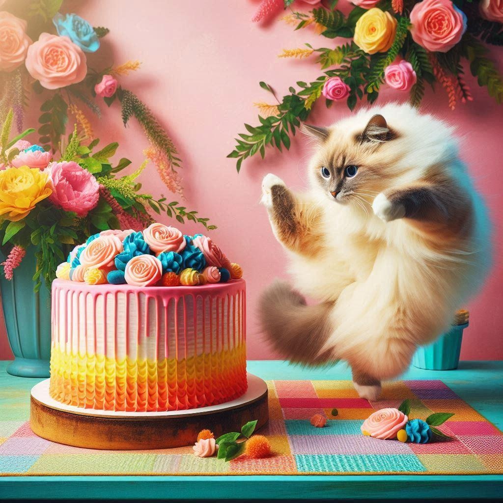 ホールケーキと猫