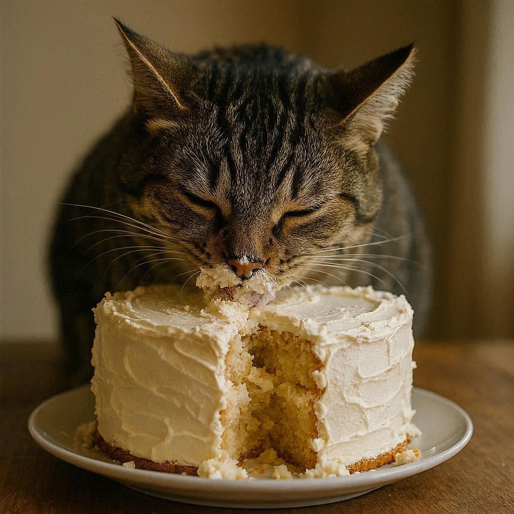 ホールケーキと猫