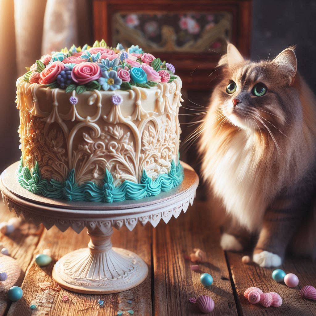 ホールケーキと猫 | の人気AIイラスト・グラビア