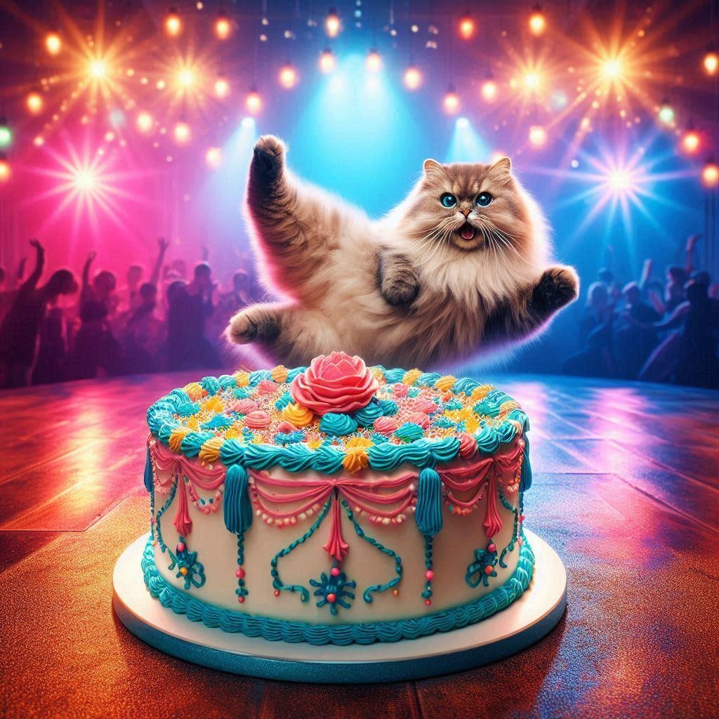 ホールケーキと猫