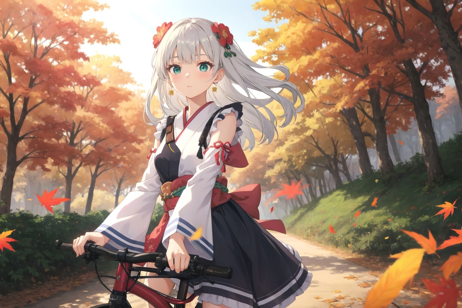 銀髪ロングで自転車の少女 | の人気AIイラスト・グラビア