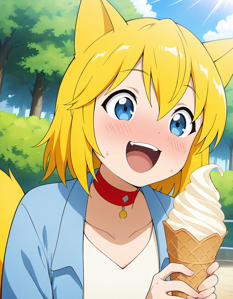 一生に一度のお願いを使ってしまいそうなぐらいの勢いでソフトクリームが食べたくてたまらなかったキツネ | の人気AIイラスト・グラビア