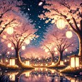夜桜と灯りに照らされた風景 2枚目