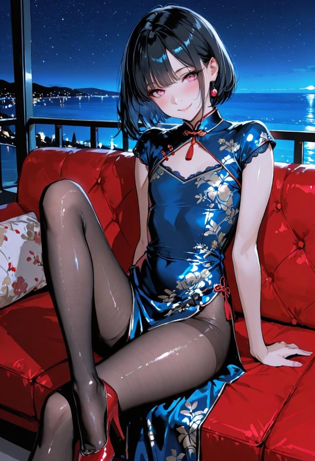 チャイナドレスの平たい女性
