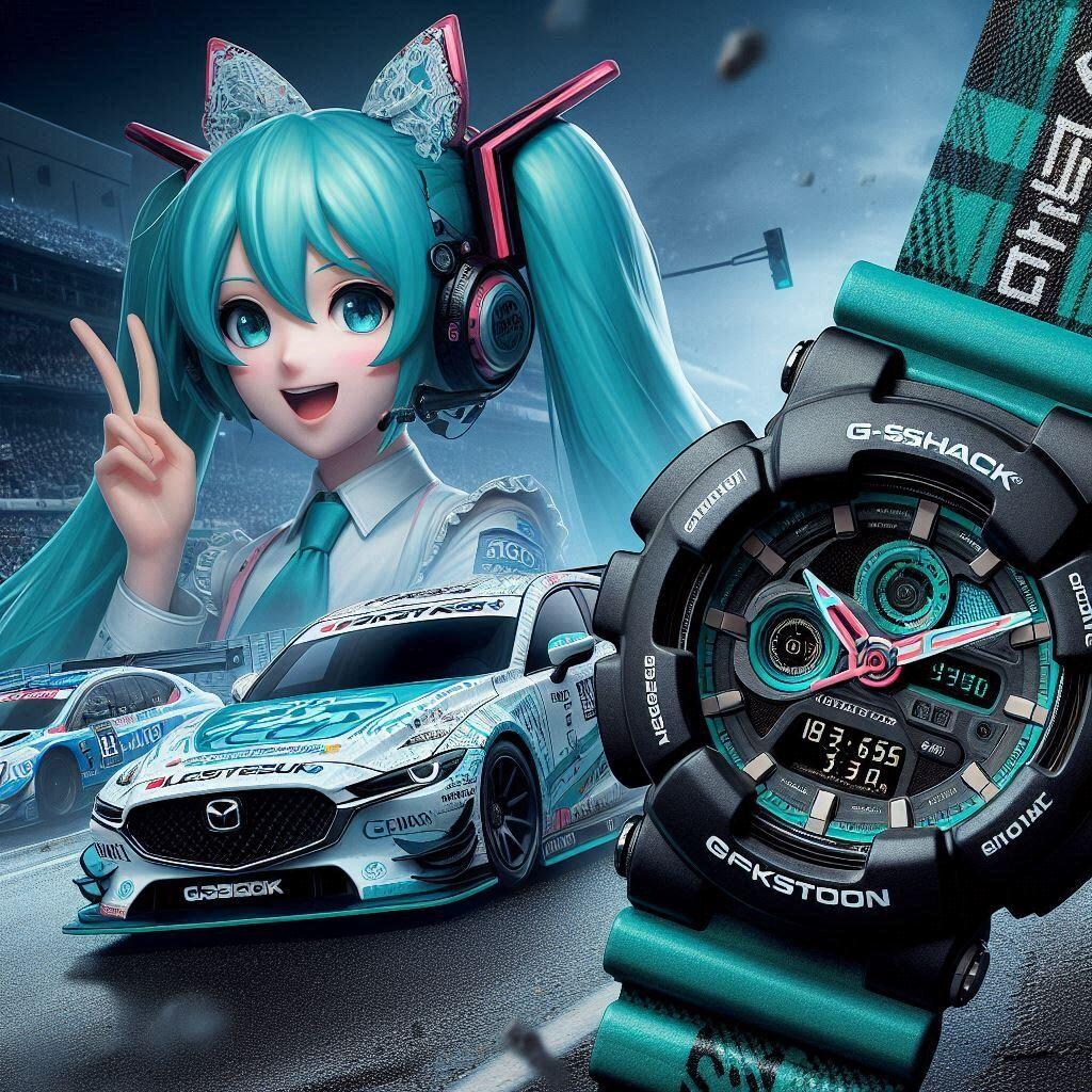 G-SHOCKカラーのマツダCX-30レーシングカーと初音ミク