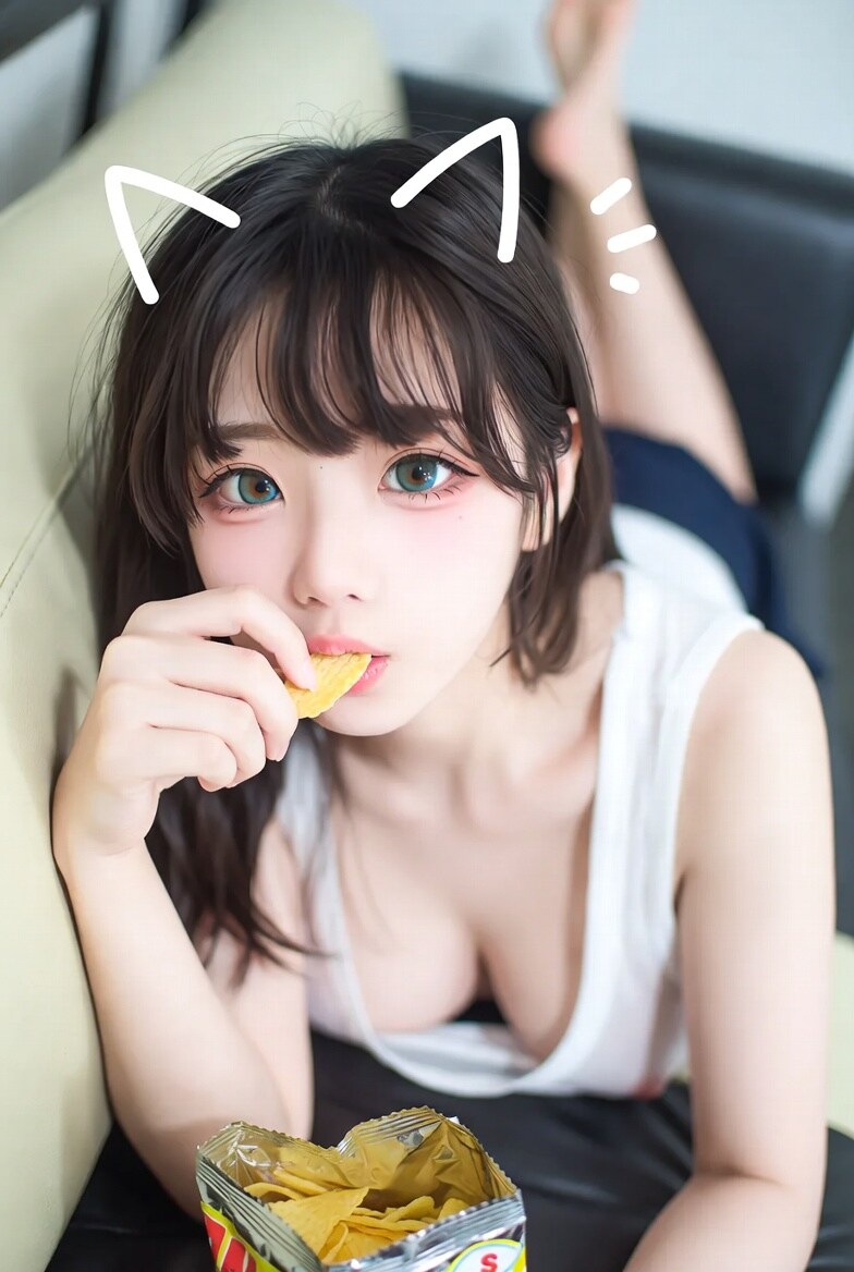 部屋でくつろぐ女子