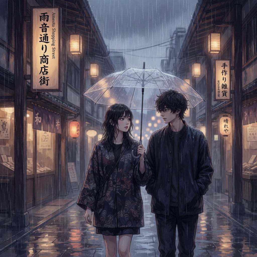 雨の商店街