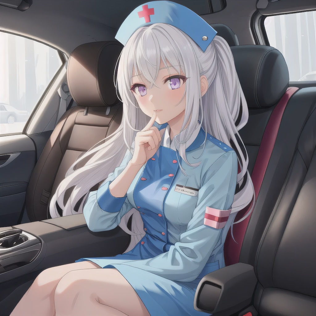 白髪ロングで車内の少女４