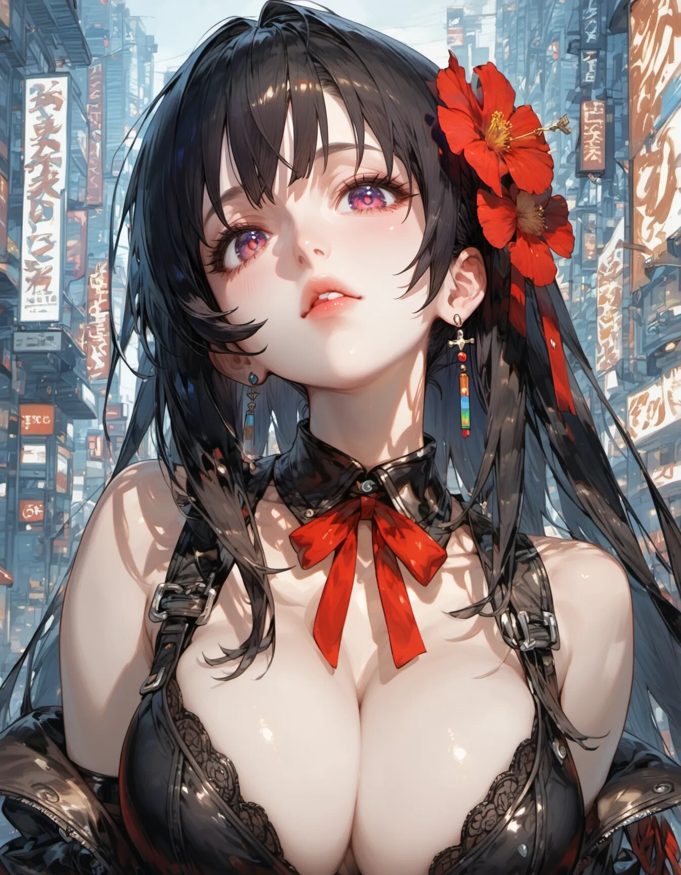 Scarlet Bloom in Neon Rain