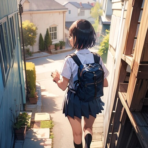 日焼け女子高生の後ろ姿