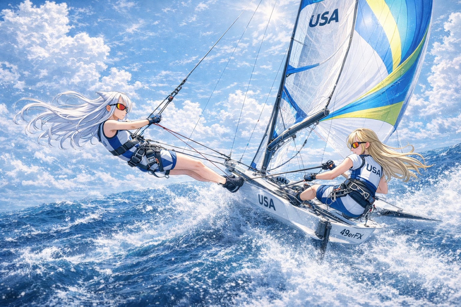 限界プレーニング ― 49erFX、夏の外洋スプリント | の人気AIイラスト・グラビア