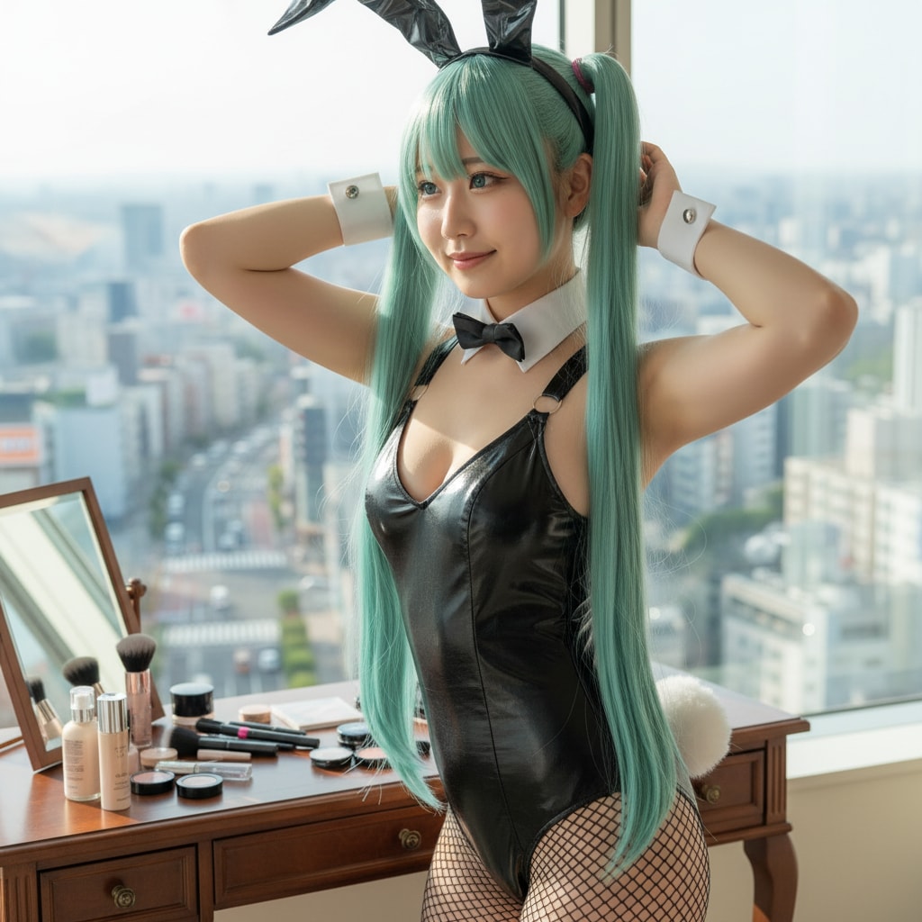 みどツイぴょん。バニさん。髪を整える。2月9日 #服の日