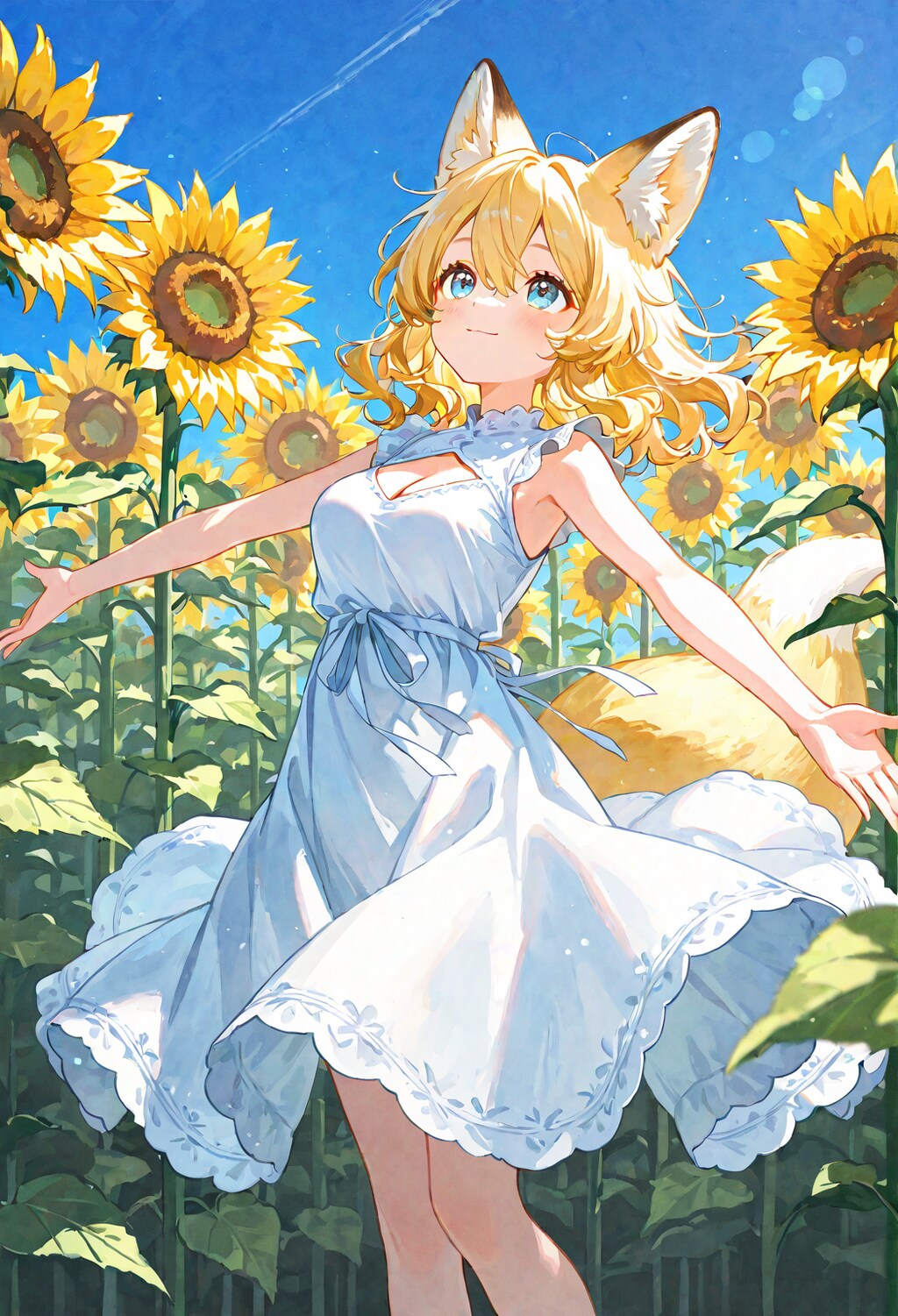 麦わら帽子と白ワンピ