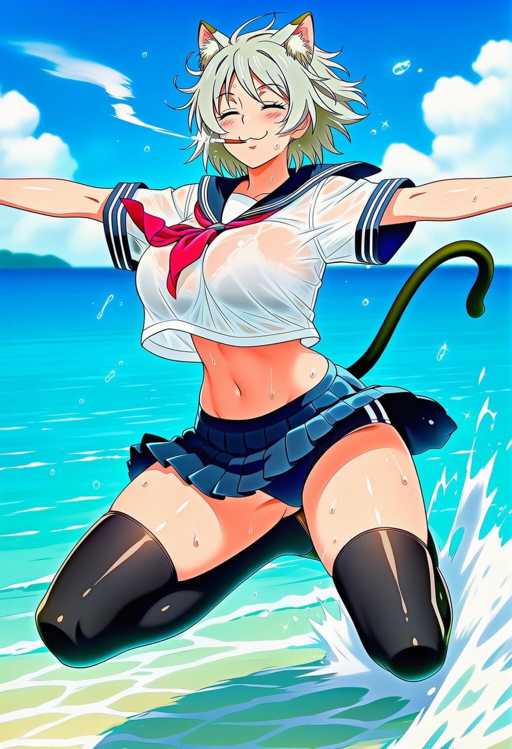 ダイブするセーラー服ブルマコスプレニコチン猫人妻