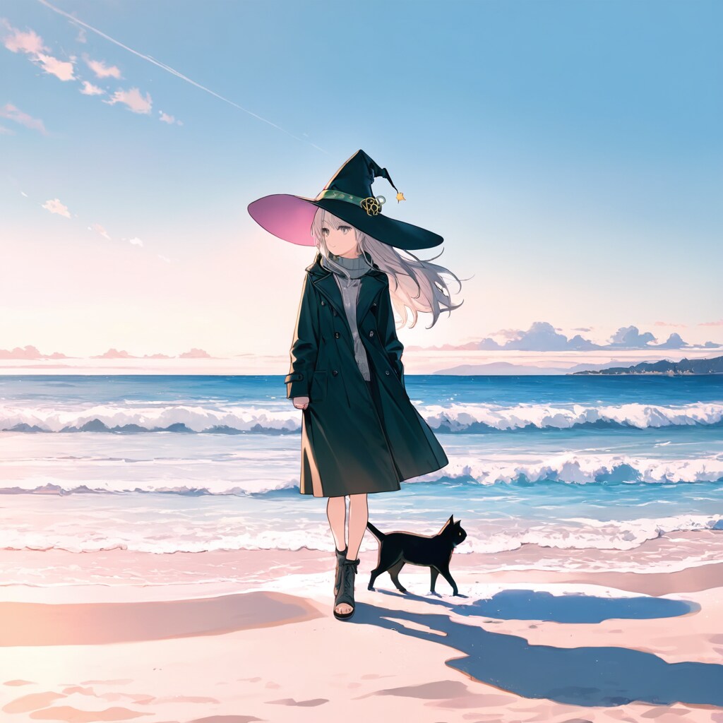 砂浜の魔女と黒猫