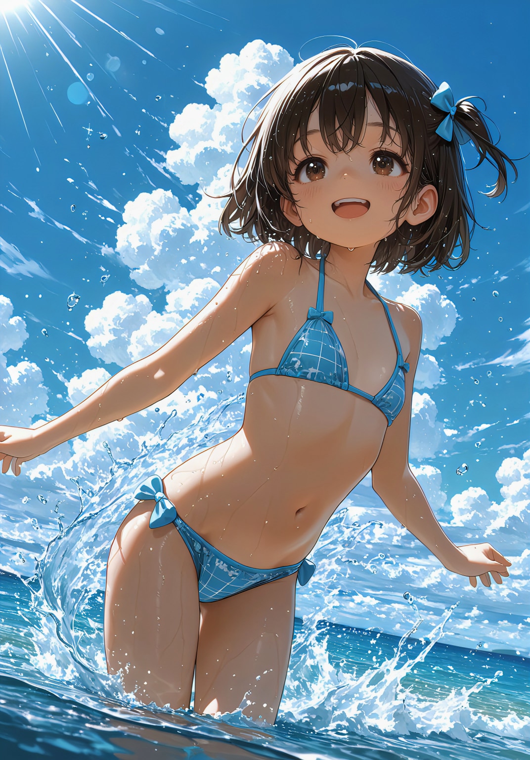 海ではしゃぐ夏の笑顔