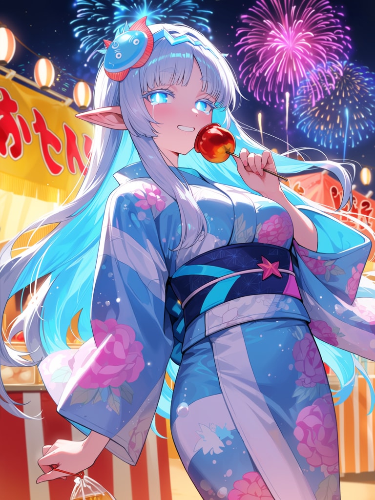 夏祭りを楽しむエルフの女の子