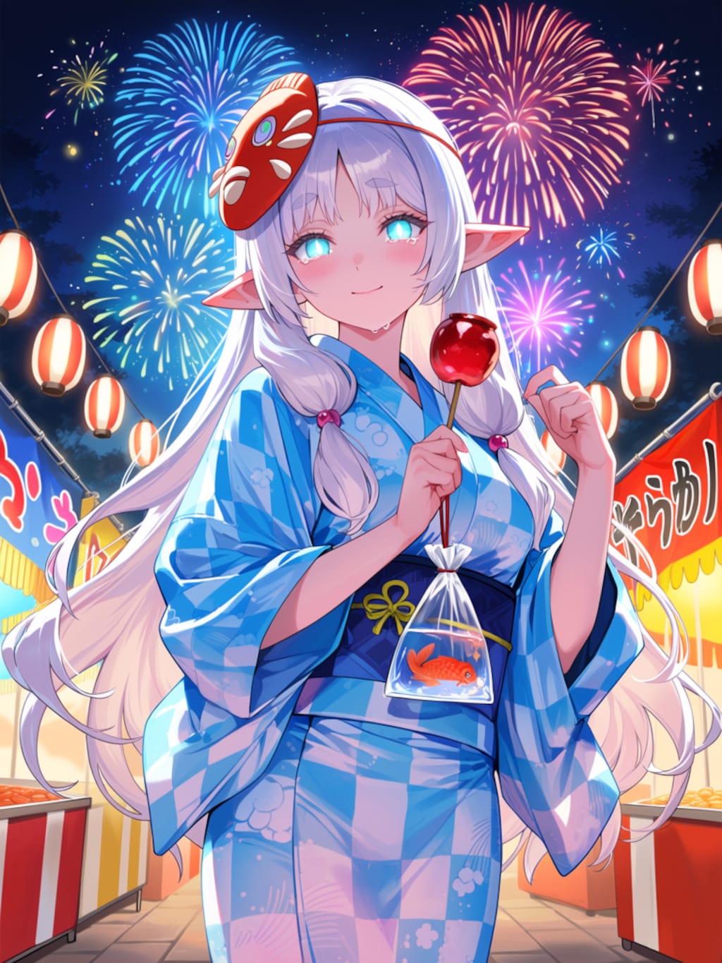 夏祭りを楽しむエルフの女の子