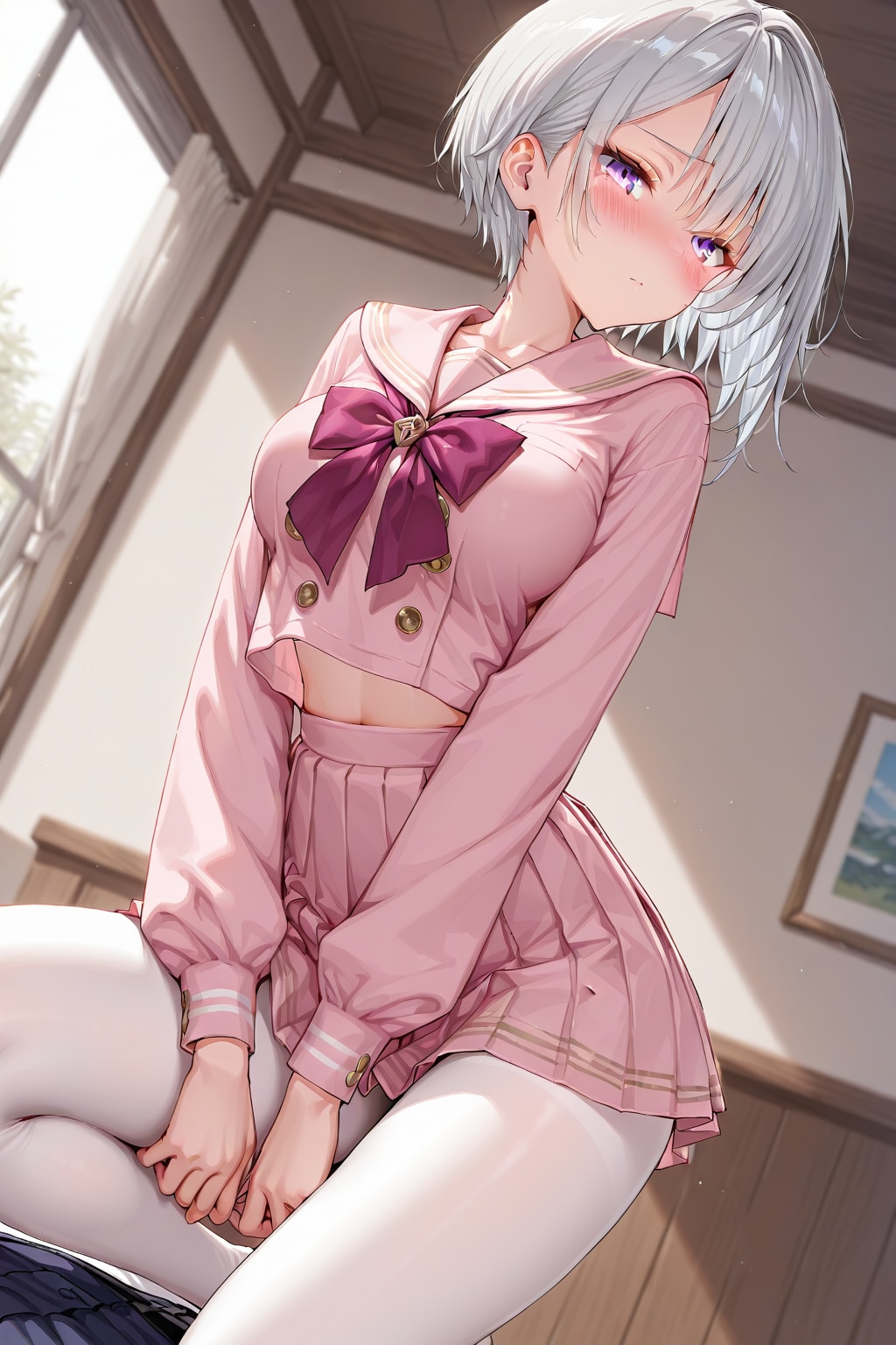 (1196)銀髪ちゃんセーラー服