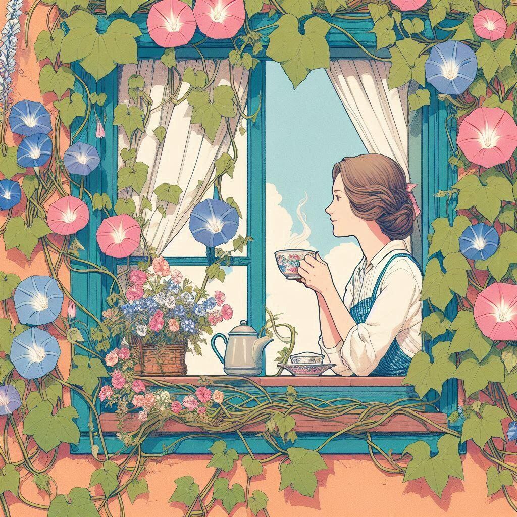 けさのあき　あさがおっとり　たちどまる