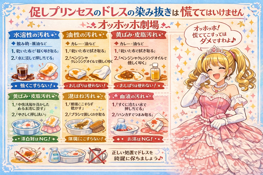 促しプリンセスのドレスの染み抜きは慌ててはいけませんのよオッホッホ劇場