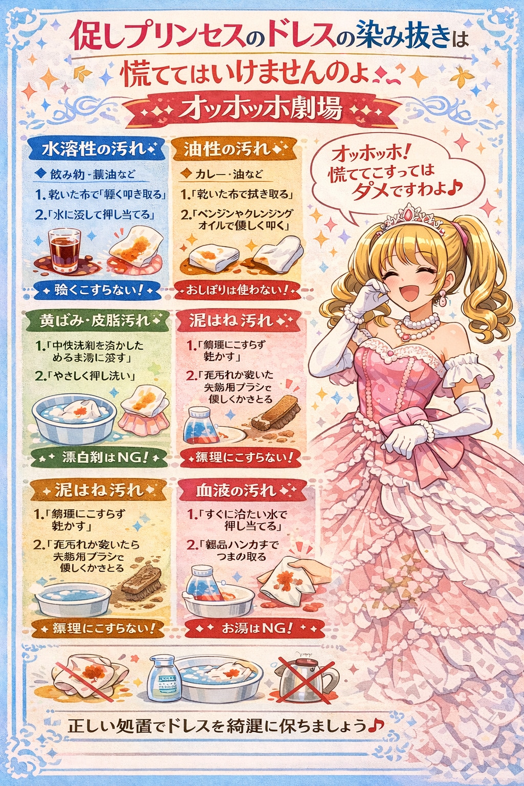 促しプリンセスのドレスの染み抜きは慌ててはいけませんのよオッホッホ劇場