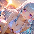 夕日の海辺で 4枚目