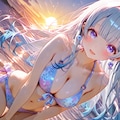 夕日の海辺で 2枚目