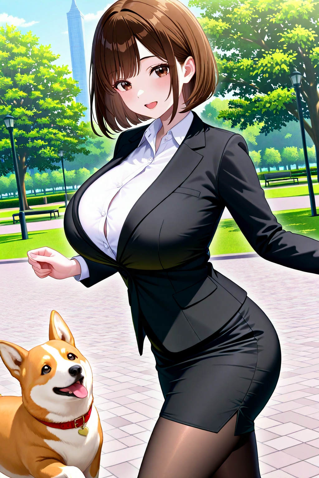 アキちゃんとコーギー犬