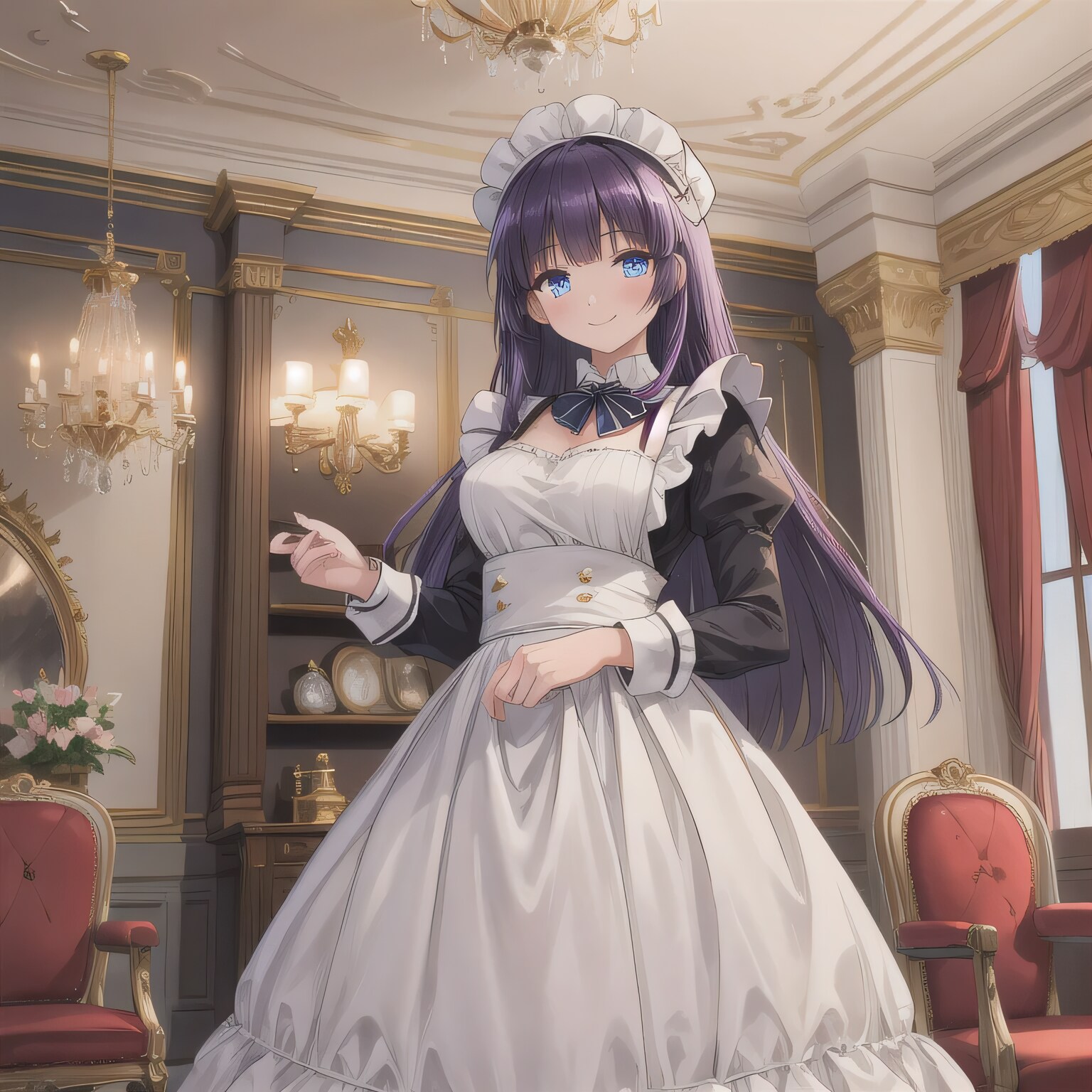 紫髪ロングでメイド服の少女６ | の人気AIイラスト・グラビア